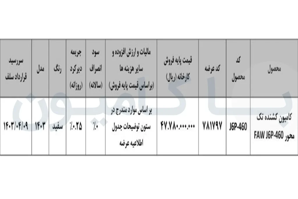 عرضه کشنده تک محور فاو J6-460 در بورس کالا + اردیبهشت 1403
