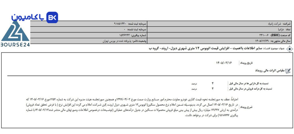 قیمت جدید اتوبوس اروند